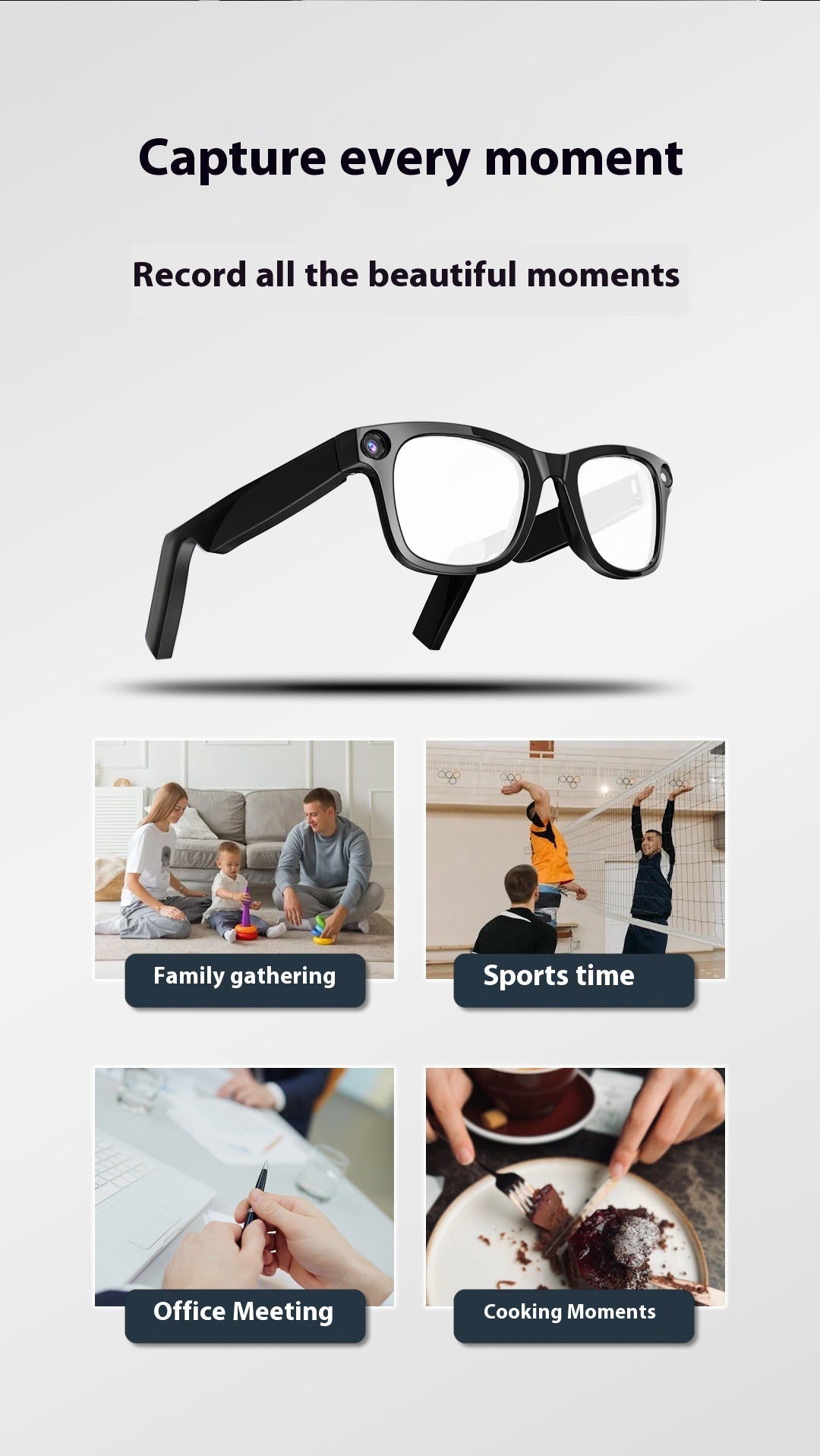 AI smart glasses clear lens – HD video recording feature