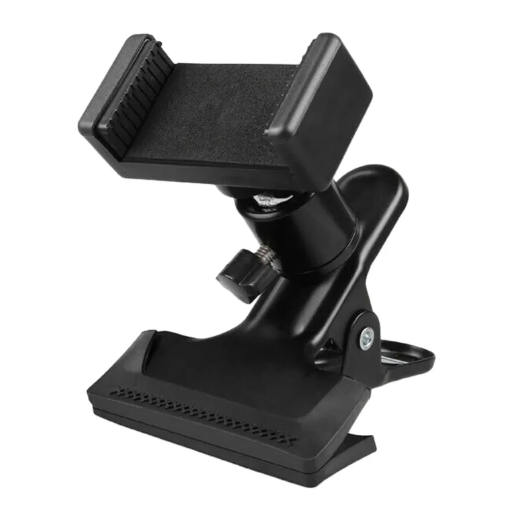 Phone guitar clip stand black front view