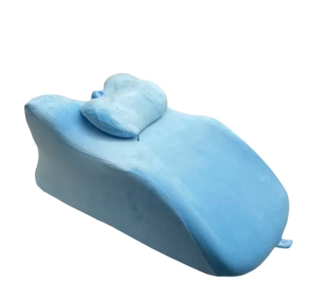 Stomach sleeper pillow – blue colour, soft supportive fill