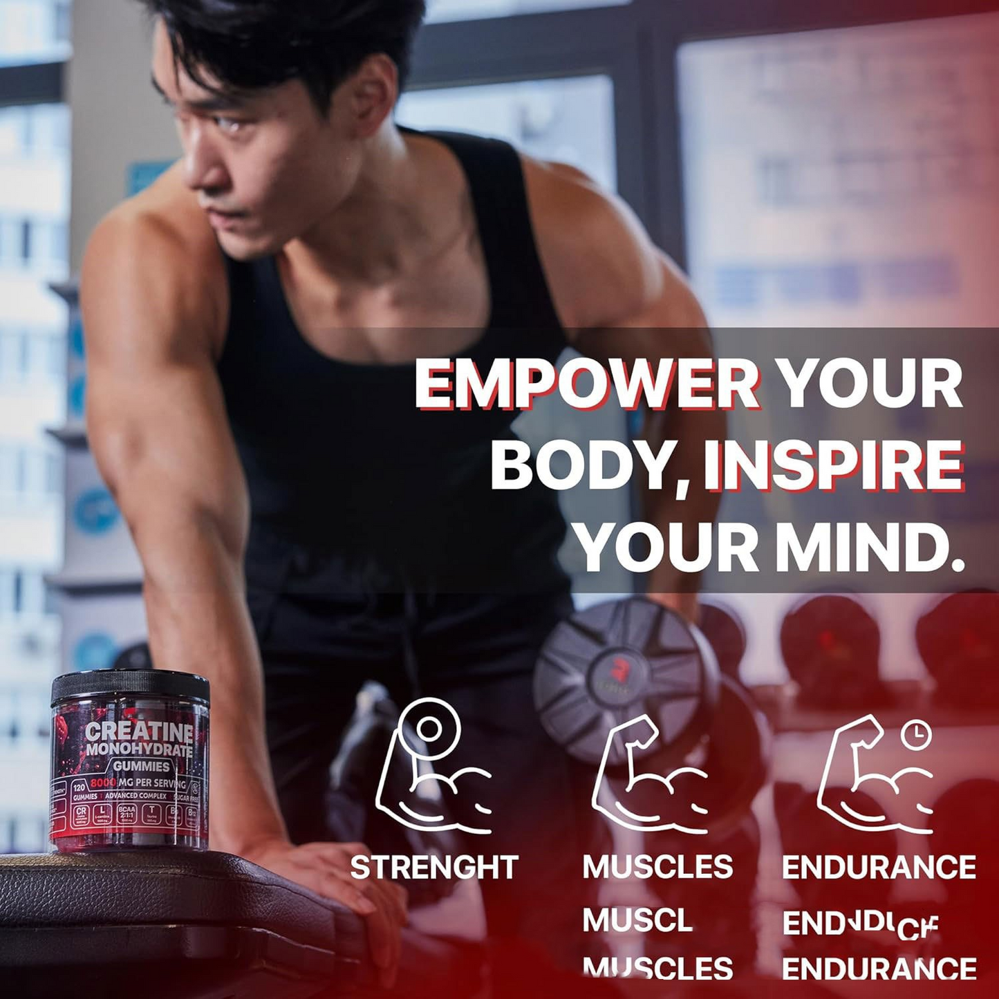 Muscle Boost Gummies gym bag lifestyle shot pre workout