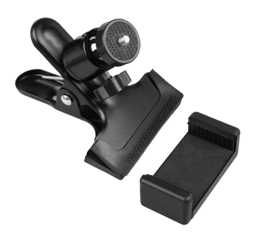 Guitar phone holder close up of adjustable clip mechanism