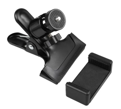 Guitar phone holder close up of adjustable clip mechanism
